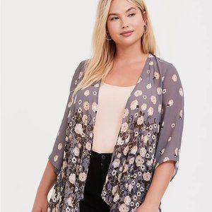 Torrid Grey Floral Chiffon Drape Front Kimono